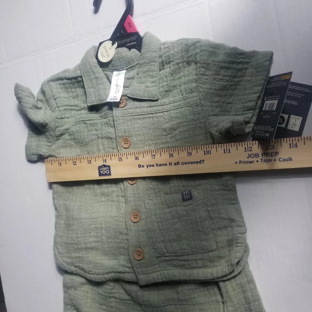 NWT MODERN MOMENTS GREEN BUTTON DOWN SHORT OUTFIT SIZE 18 MONTHS